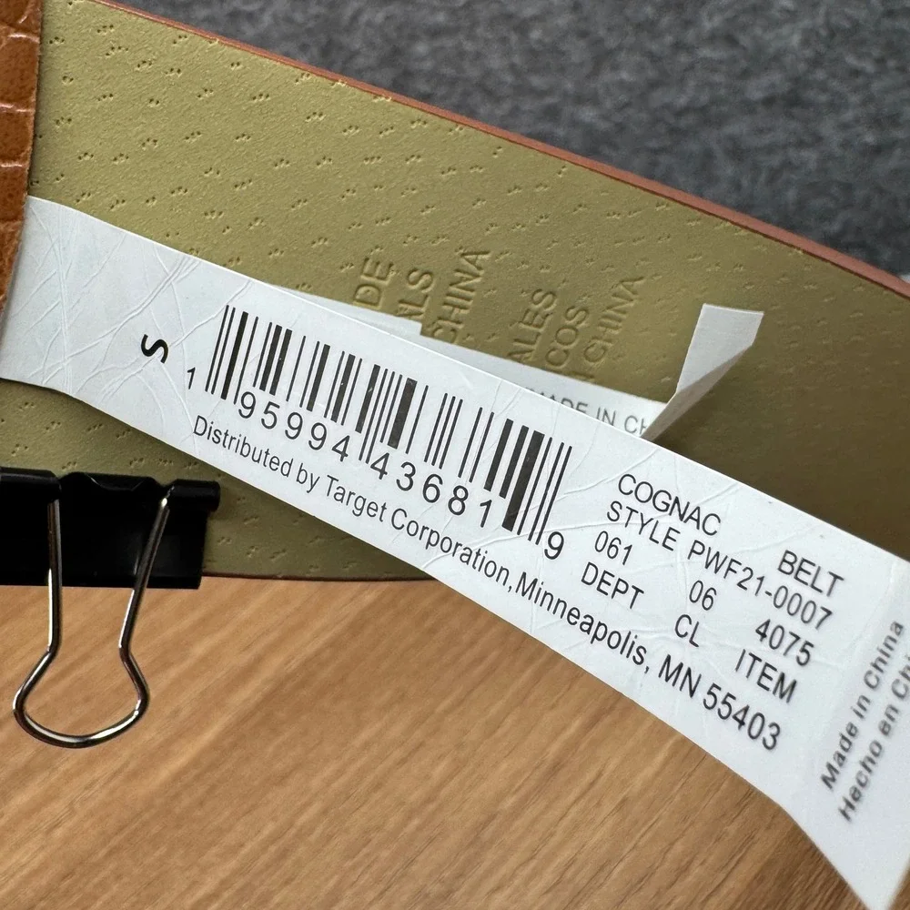 Target Womens Brown‎ Crocodile Embossed Faux Leather Belt Gold Buckle Size S